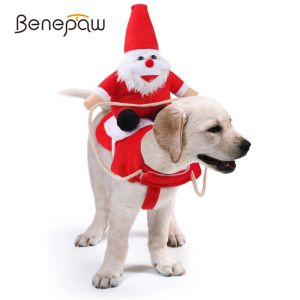 Kleding Benepaw Hond Kerstman Rijden Kerstkostuum Grappig Huisdier Cowboy Ruiter Paard Outfit Puppy Katten Kleding Feestkleding