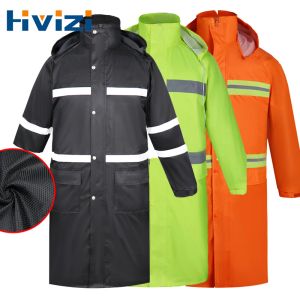 Kleding Zwart reflecterend volwassen waterdichte lange regenjas dames heren regenjas met capuchon voor buiten wandelen reizen vissen klimmen werken