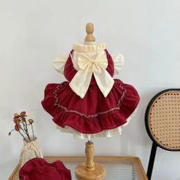 Vêtements Bowknot Princess Dress vêtements pour animaux de compagnie chiens jupe Lolita vêtements pour chiens Costume bouledogue français imprimé été vin rouge fille mascotas