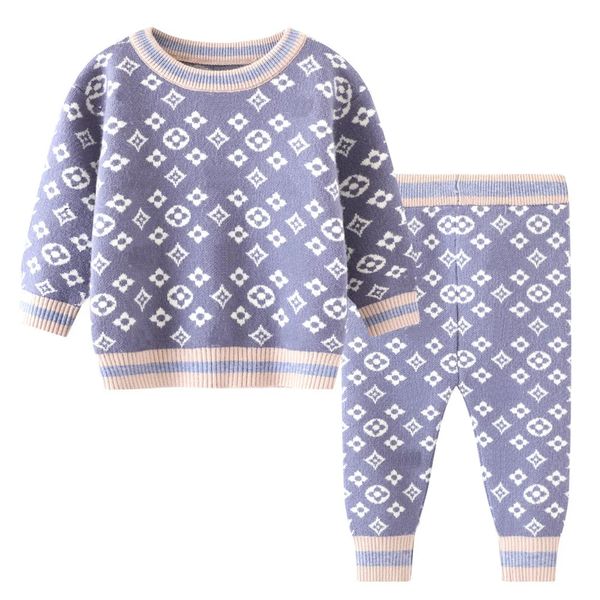 Vêtements pour garçons, ensemble de styliste à manches longues, pantalon tricoté pour bébé, costume de Sport, vêtements pour enfants, nouveau-né