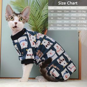 Kleding Kattenkleding voor Sphinx Lente Cartoon bedrukte kattenpyjama's Kleding Devon haarloze kattenkostuum Kitten Pullover Shirt Jumpsuit