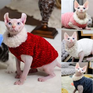 Vêtements Vêtements pour chats Pull fait à la main Gilet chaud Manteau en laine de vison Automne Hiver Chat sans poils Sphinx Vêtements pour chats Robe de Noël Nouvel An