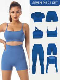 Vêtements CHRLEISURE ensemble de Sport sans couture femmes soutien-gorge de Sport à manches longues haut court haut de Sport Leggings de gymnastique Shorts Fitness vêtements d'entraînement