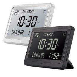 Horloge de vêtements 8 Athan sonne plus grand écran d'écran LCD Mullanguages Calendriers Prière Muslim Hijir Gregorian Alarm Desk Clock