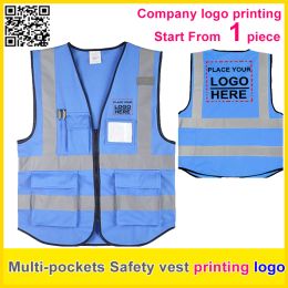 Ropa de impresión personalizada Compañía de impresión Seguridad Seguridad Reflexión reflectante de chaleco azul Trabajo Tráfico Uniforme Envío gratuito