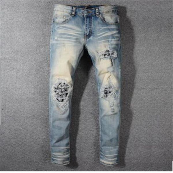 Ropa Pantalones de diseñador Slp Diseñador para hombre Camisetas Panther Print Army Green Destroyed Mens Slim Denim Straight Biker Skinny Jeans 2871