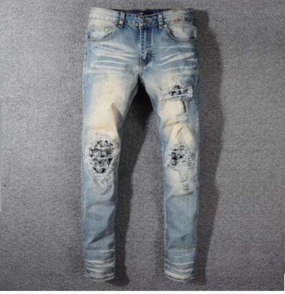Pantalones de ropa Pantalones de ropa SLP Diseñador de diseñadores Tamisetas Pantera Pantera Ejército Verde Hombres Destruido Denim Slim Biker Skinny Jeans 6449605