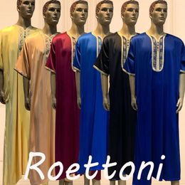 Kleding Etnische kleding 1 Stuks Glanzende korte mouwen Moslim Jubba Thobe Mannen Pakistan Djellaba Luxe Saudi Abaya Marokkaanse singels Gewaad Eid