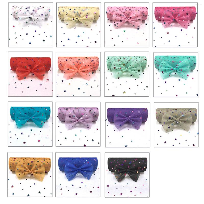 Clothing Fabric 15cm 10Yard Moon Star Confetti Glitter Tulle Rolls Organza Mesh Sheer Gauze Roll Craft Supplies Wedding Party Decoration