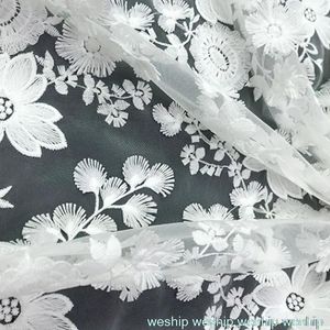 Kledingstof 1 yards witte bloem holle netto garen borduurwerk kant mesh trouwjurk doek DIY kledingstuk accessoires gordijnen
