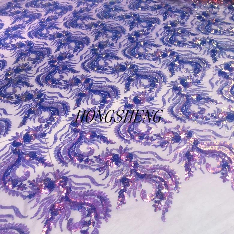 Tessuto per abiti 50 130 cm Viola Paillettes Pheonix Coda Ricamo In Pizzo Per Abito Da Sposa Moda