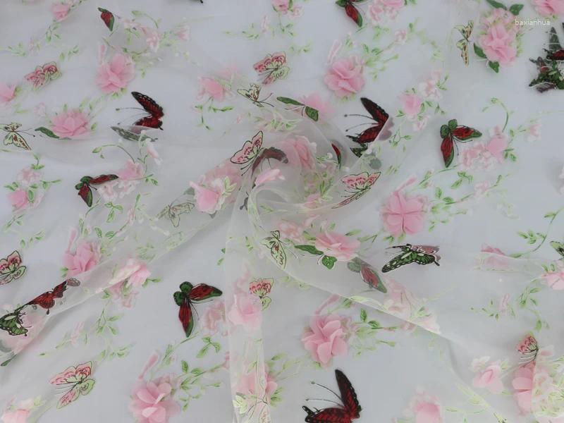 Clothing Fabric Butterfly Print Organza Material Gauze Applique Floral