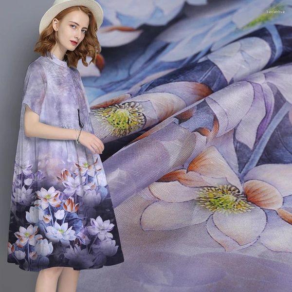 Tela de ropa Lotus Digital Inkjet vestido de lino Cheongsam seda Natural tela al por mayor 140cm