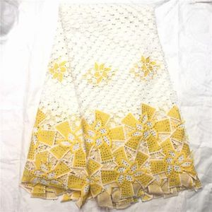 Tissu nigérian en dentelle pour vêtements, Tulle africain de haute qualité, soie de lait, filet français blanc jaune, 2022