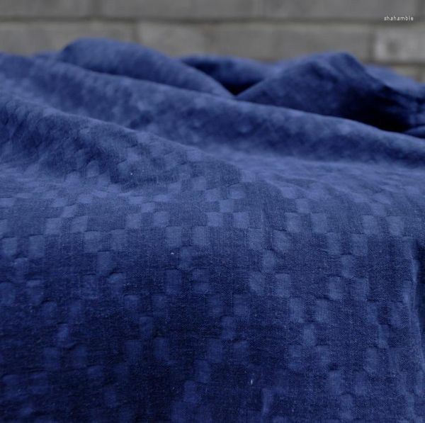 Ropa tela calidad algodón y lino telas hecho a mano azul vegetal teñido pequeño cuadrado Jacquard tejido Patchwork