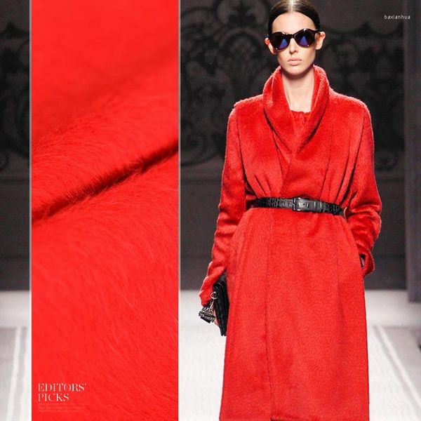 Tissu d'habillement rouge haut de gamme, alpaga Suri, haute teneur en cachemire, laine d'automne et d'hiver à poils longs
