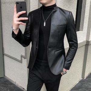 Kleding Fashion Men Hoge kwaliteit Casual Leather Jacket Male Slim Fit Business Leather Suit Jackets/Man Blazers L220801