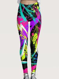 Vêtements Fitness Leggins Taille Haute Graffiti Coloré Imprimé Leggings Sexy Gym Femmes Pantalon Crayon Push Up Jogging Entraînement Collants Élastiques