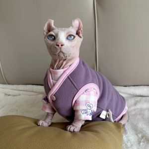 Vêtements veste polaire pour chat Sphynx hiver épais doux gilet sans manches pour chat femelle pull violet pour chatons manteau chaud pour Devon Rex
