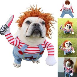 Vêtements drôles vêtements pour animaux de compagnie chien chat Cosplay Costume Chucky poupée mortelle Halloween tenues comiques tenant couteau ensemble fête Festival vêtements