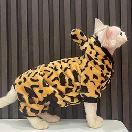 Vêtements Vêtements pour chats sans poils Sphinx Devon Rex Pull Chaton Tenues Imprimé Léopard Velours à quatre pattes Automne Hiver Sphynx Cat Vêtements