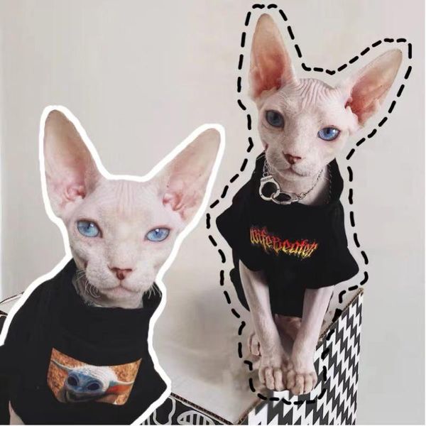 Vêtements de chat sans poils, Sphinx allemand, en coton élastique, jambes naines, Punk de printemps, t-shirt rétro foncé Alien