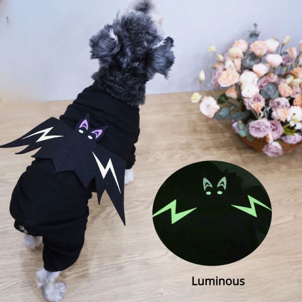 Ropa para mascotas de halloween ropa de gato con capucha gato gracioso alas de murciélago luminosa alas de la chaqueta de bata