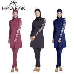 Vêtements Haofan Femmes Plus taille Floral Muslim Swimwear Hijab Muslimah Islamic Swimsuit Swim Wear Wear Sport Burkinis