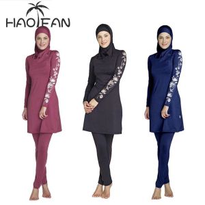 Vêtements Haofan Femmes Plus taille Floral Muslim Swimwear Hijab Muslimah Islamic Swimsuit Swim Wear Wear Sport Burkinis