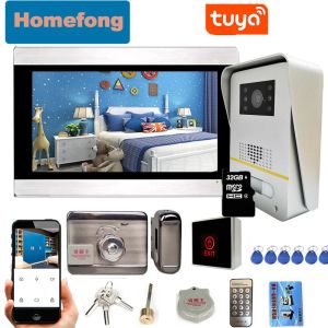 Vêtements Homefong 7 pouces Tuya Smart Wireless Wifi WiFi IP VIDEO PORTE Téléphone Interphone System 1080p avec électronique Lock Mobile Unlock Talk