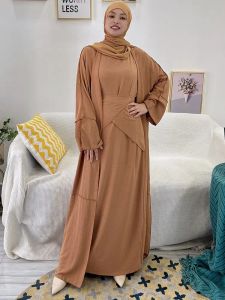 Vêtements Hot Sale Djellaba Musulm Sets Hobe 3 Pieces Liene Muslim Cost Elegant Long Islamic Femmes Modestes vêtements de vêtements Eid Wy958