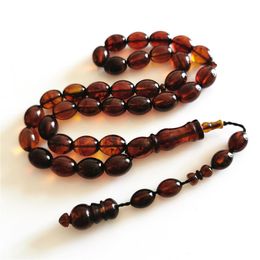 Kleding Islamitische rozenkrans Misbaha Islam Gift Coffee Resin Amber Ovale vorm 11*14mm 33 Gebed kralen Moslim Tasbih Tasbeeh Groothandel