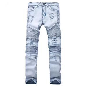 Kleding Jeans Blauw/zwart Destroyed Heren Slim Denim Straight Biker Skinny Jean Heren Ripped Jeans Broek Jvh0