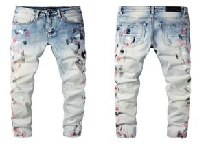 Kleding Jeans Heren Dames T-shirts Panterprint Legergroen Lang Distressed Katoen Konijn Stickerborduurwerk Slim Denim Recht B7446668