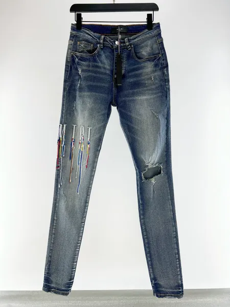 Vêtements jeans Pantalons skinny Designer Jean Hommes Femmes Imprimer Distrressed Lettre de coton Broderie Slim Denim Straight Biker pantalon marque