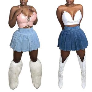 Ropa Vestidos cortos para mujer Moda Casual Falda plisada de mezclilla de cintura alta Tallas grandes 3xl