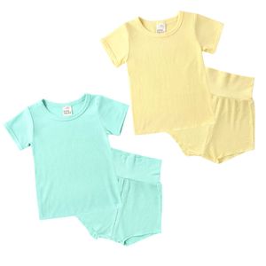 Lots de vêtements Ensemble de vêtements pour enfants d'été Ensembles de pyjamas pour bébés filles à manches courtes Shorts Sleep Boys Vêtements de nuit pcs Vêtements de nuit de couleur unie