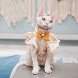Vêtements de luxe Lotus Cat Dress avec noeud papillon Sphynx Cat Devon Rex Conis Costume de chat chaton tenues Sphynx Cat Dress Hairless Cat Clothing