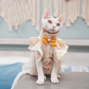 Vêtements de luxe Lotus Cat Dress avec noeud papillon Sphynx Cat Devon Rex Conis Costume de chat chaton tenues Sphynx Cat Dress Hairless Cat Clothing