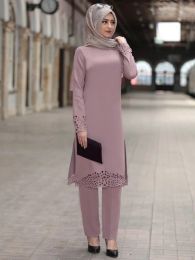Vêtements M4xl Ensemble en deux pièces Top et pantalon Femmes Turquie musulman Abaya Robes divisées Ramadan Marocain Kaftan Islamic Vêtements
