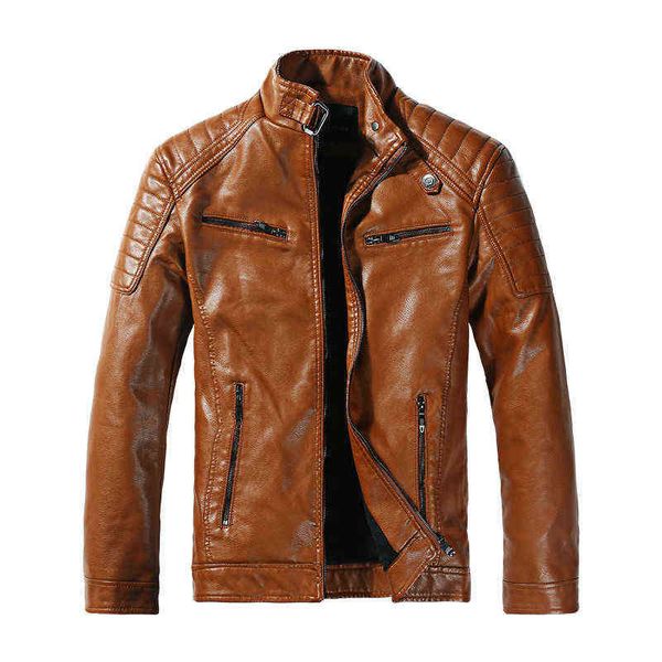 Ropa Hombres Kahki Grueso Mullido Chaqueta de moto Cuero de imitación Gran tamaño Biker Moto Chaqueta Hombre Invierno Peludo Chaqueta Pu Cuero tops L220725