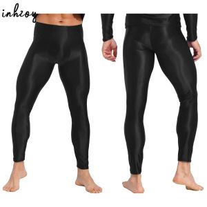 Ropa para hombre Leggings de color sólido brillante Cintura elástica Pantalones pitillo para gimnasio Entrenamiento Fitness Yoga Ejercicio Correr Natación