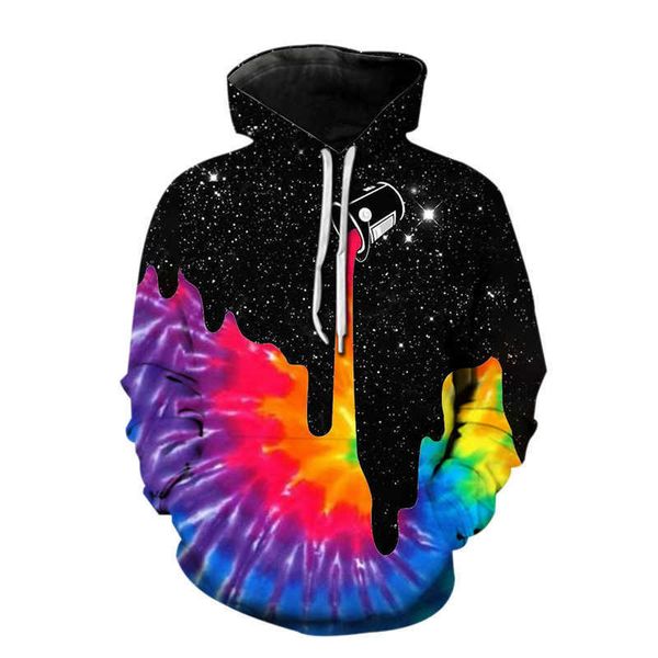 Ropa para hombre Primavera Impresión digital 3D Sudadera con capucha Starry Sky Cup Manga larga Ajuste holgado