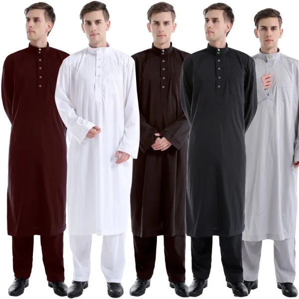 Vêtements Robe musulmane Men arabe thobe Ramadan Costumes solide arabe Pakistan Arabie saoudite Eid Turquie Abaya Mâle National Islamic Clothing