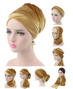 Vêtements nouveau luxe plissé velours magique Turban hijab tête enveloppement Extra Long tube indien bandeau écharpe cravate