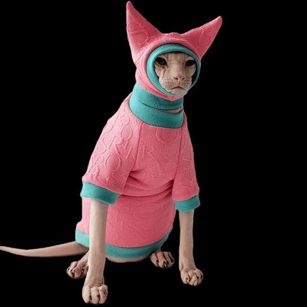 Ropa suéter de carrito rosa para ropa de esfinge, trajes de gatito de otoño e invierno, disfraz de gato sin pelo, ropa de Devon Rex para gato Sphynx