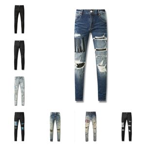 Vêtements Violet Hommes Jeans Designer Pantalons Pour Hommes Droite Maigre Mi Zipper Fly Blanc Trou Lettre Casual Adoucisseur
