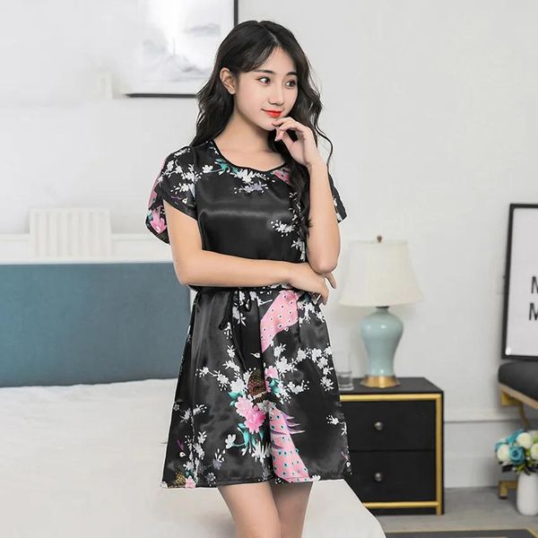 Ropa cuello redondo mujer disfraces sexy satén pavo real japonés yukata pijama vestido boda camisón fiesta oriental asain kimono bata