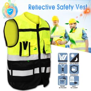 Vêtements S / M / L HAUTE VISIBILITÉ HIVIS Sécurité Veste Reflective Driving Veste Night Security Waistcoat avec poches pour le travail