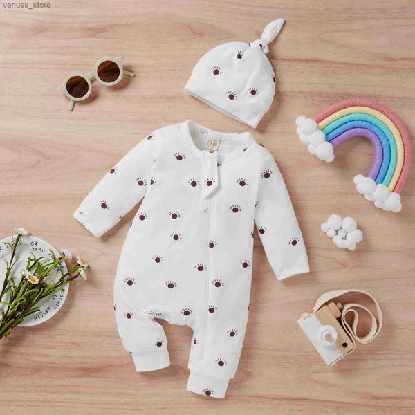 Ensembles de vêtements 0-12 mois pour nouveau-nés bébé Baby Boys Girl Set Automne Toddler Rainbow Sun Print Jumps Cuit + chapeau